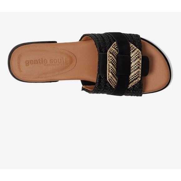 Gentle Souls by Kenneth Cole Women's Hudson Flat Sandal, Black Raffia, 9 - Picture 3 of 11